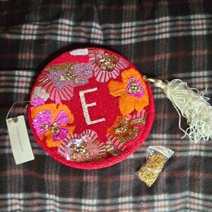 NWT Anthropologie Monogram Beaded Purse Letter E